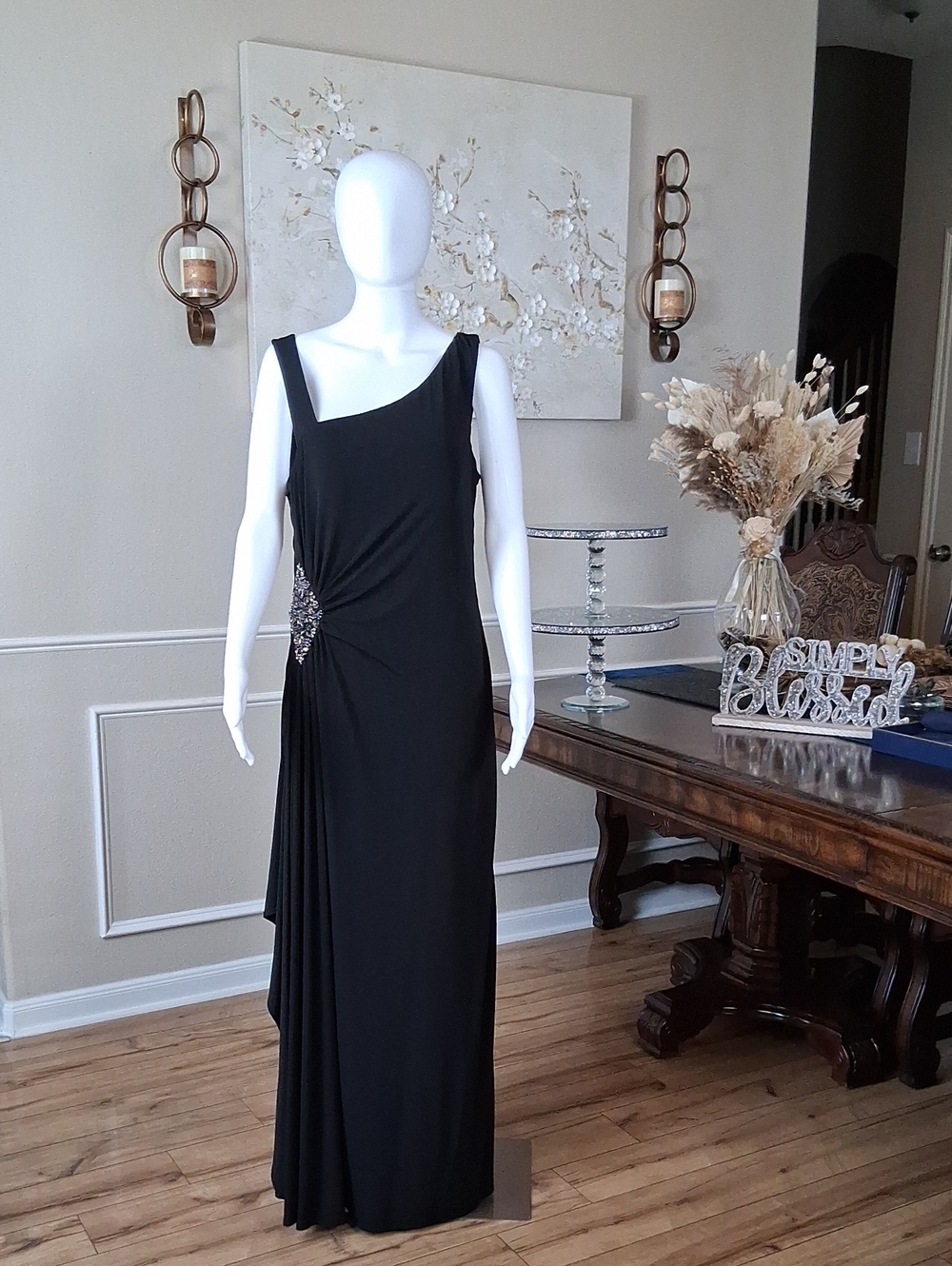 Women's Black Embellished Floor-Length Evening Gown By Cachet  Size 14 - Picture 8 of 15